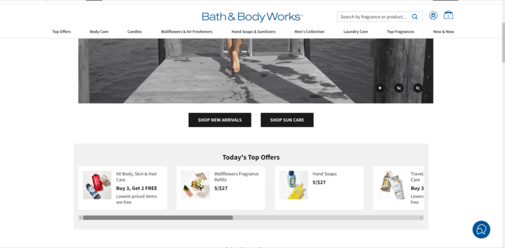 Bath & Body Works promotes limited-time offers and special discounts on their homepage, motivating customers to make  purchases and explore new deals,  increasing customer loyalty and sales.