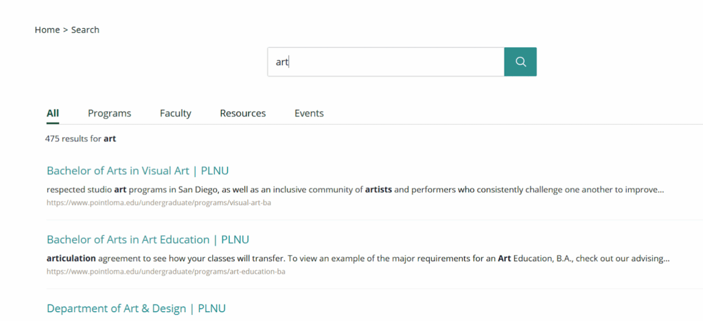 Organize and promote search results by categories in educational websites