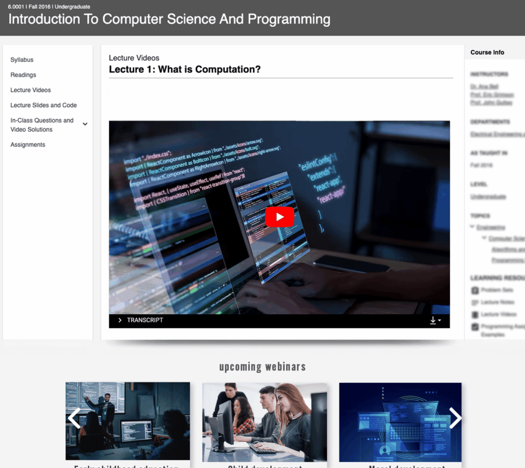 Event and webinar recommendations on education platforms