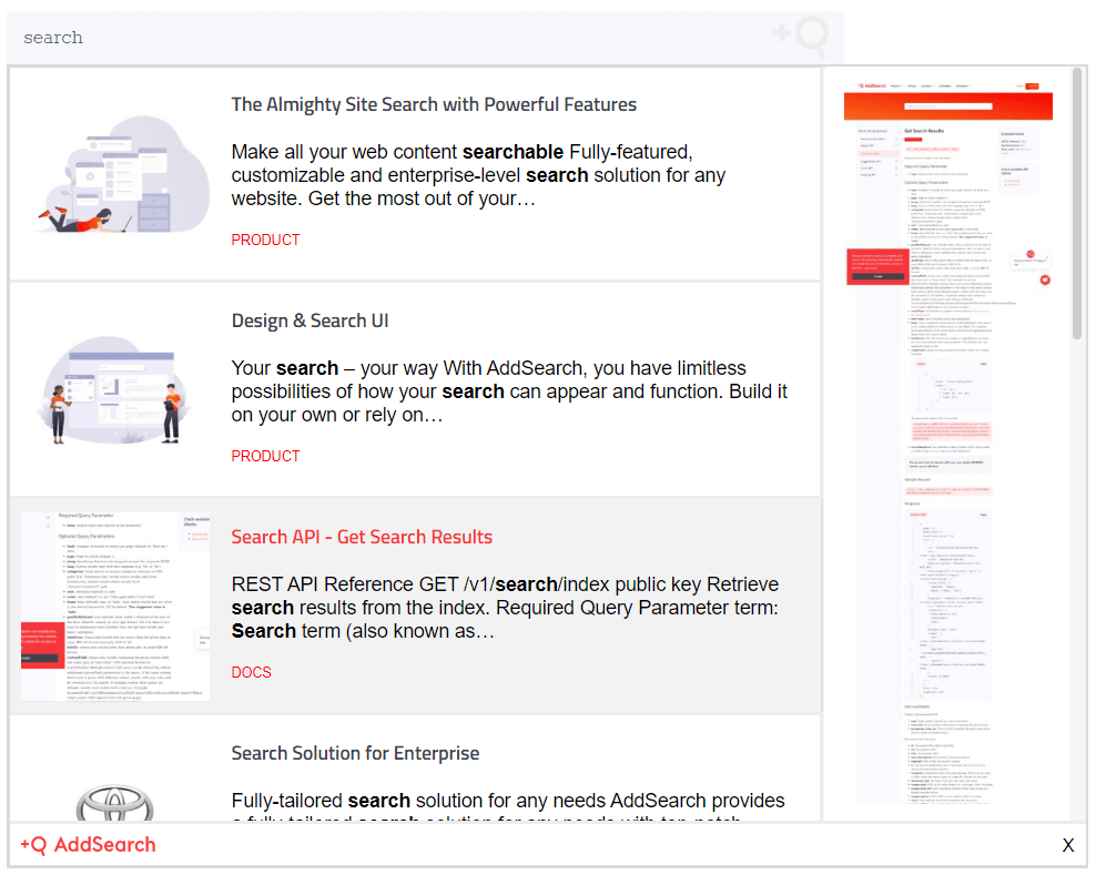 Basic widget view for displaying a search bar and search results