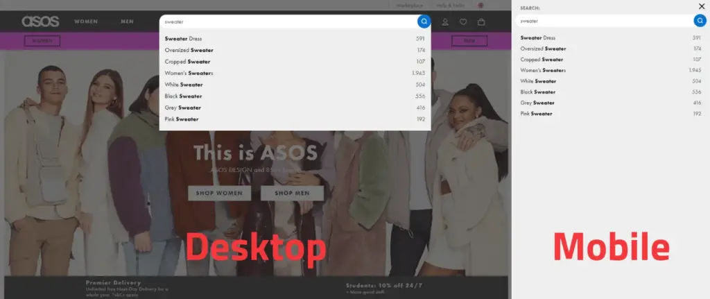 Asos SEO mobile website design