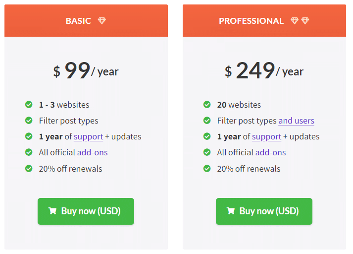 FacetWP pricing for WordPress