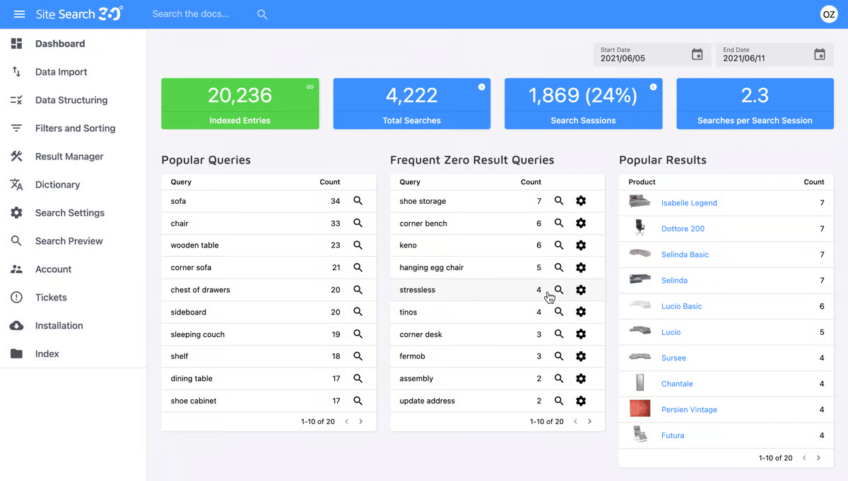 Elasticsearch alternatives: Site Search 360