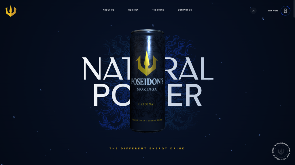Poseidons energy drink Website offers an engaging scroll animation