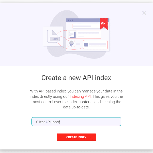 Picture of indexing API index in AddSearch dashboard
