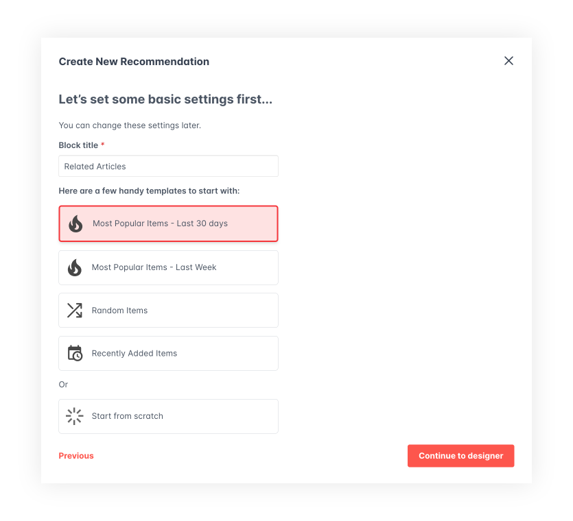 AddSearch Recommend Create New Global Block UI.